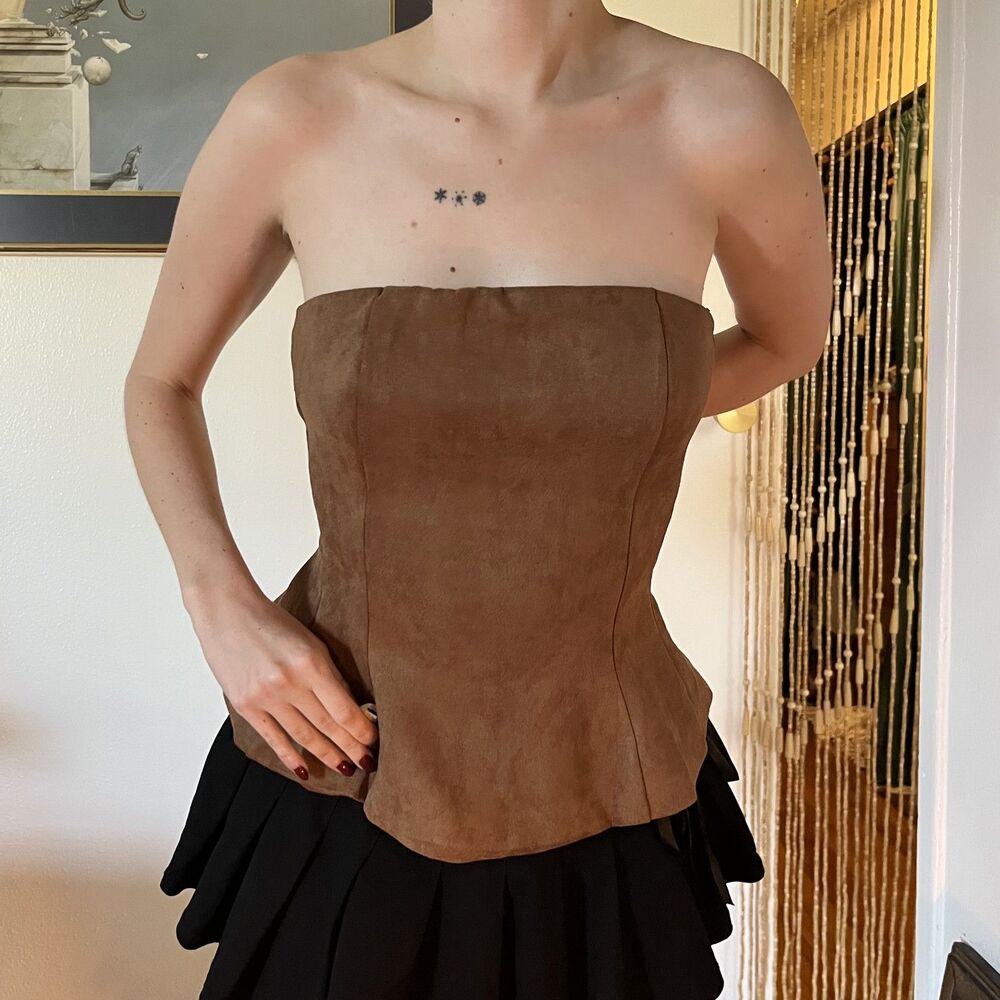 NWT Emerson Lang Brown Suede Look Corset Size M Western Bohemian Cowgirl